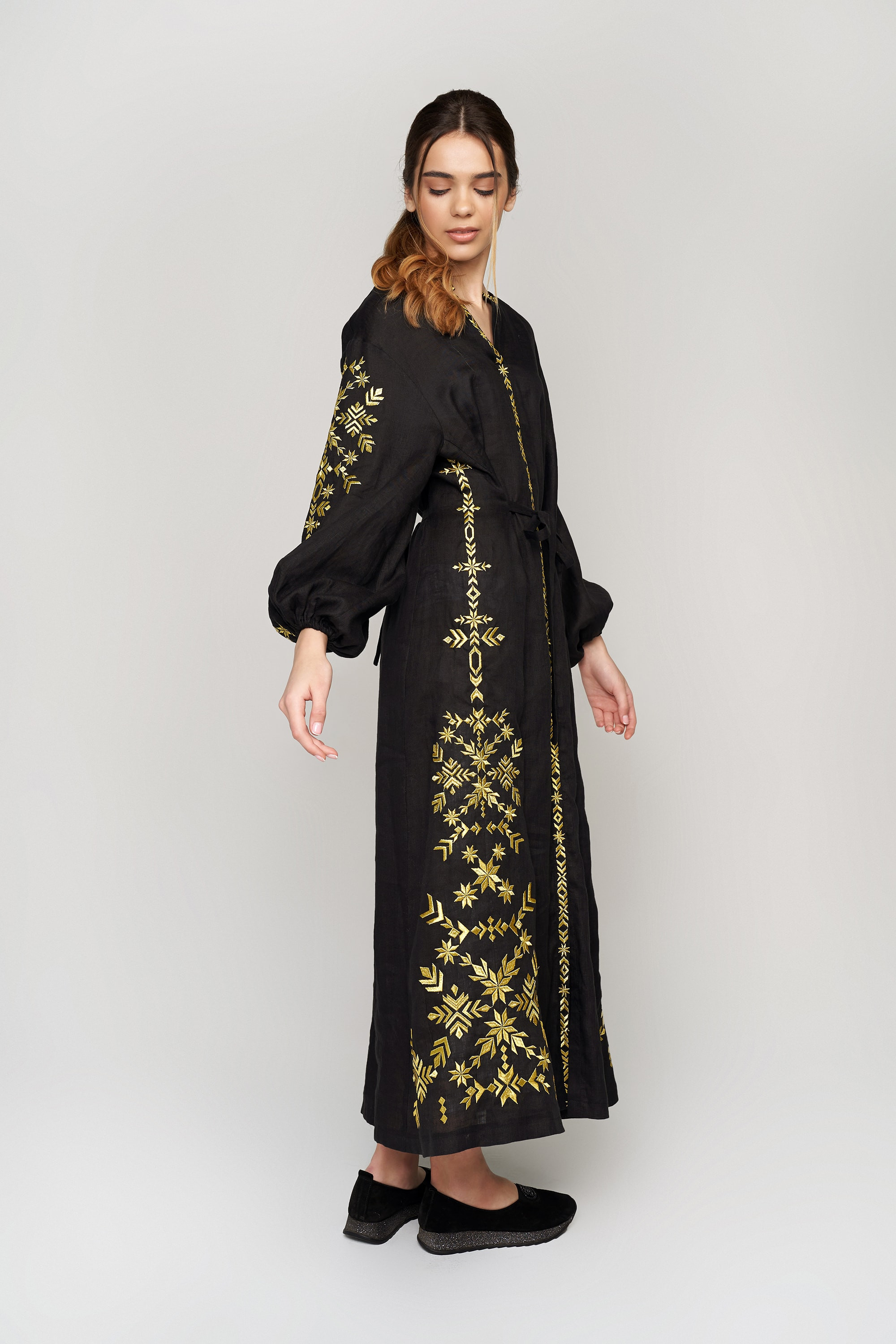 Women's embroidered dress Black 4 with gold embroidery