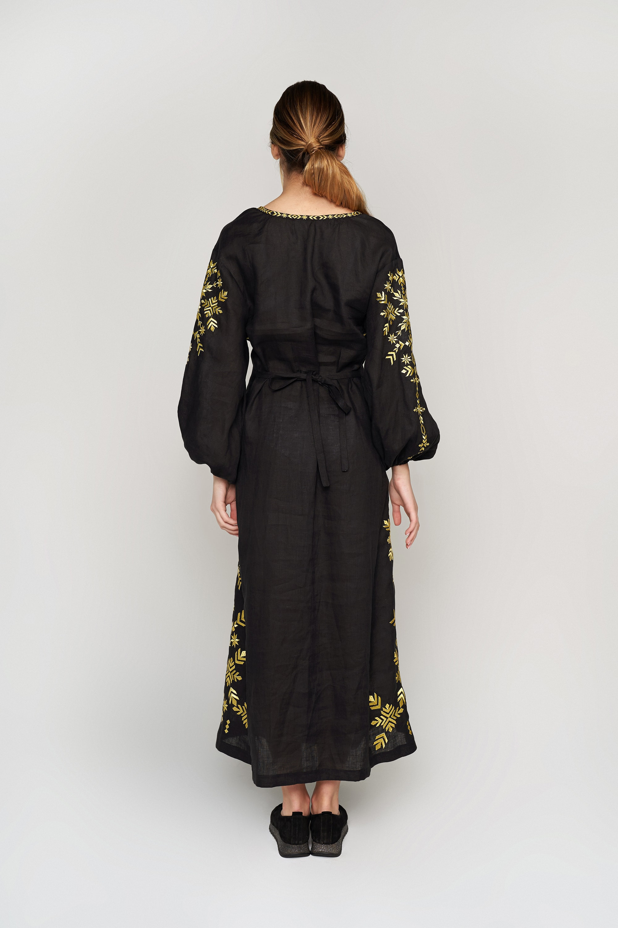 Women's embroidered dress Black 4 with gold embroidery