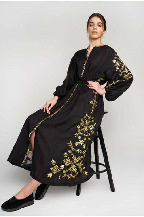 Women's embroidered dress Black 4 with gold embroidery