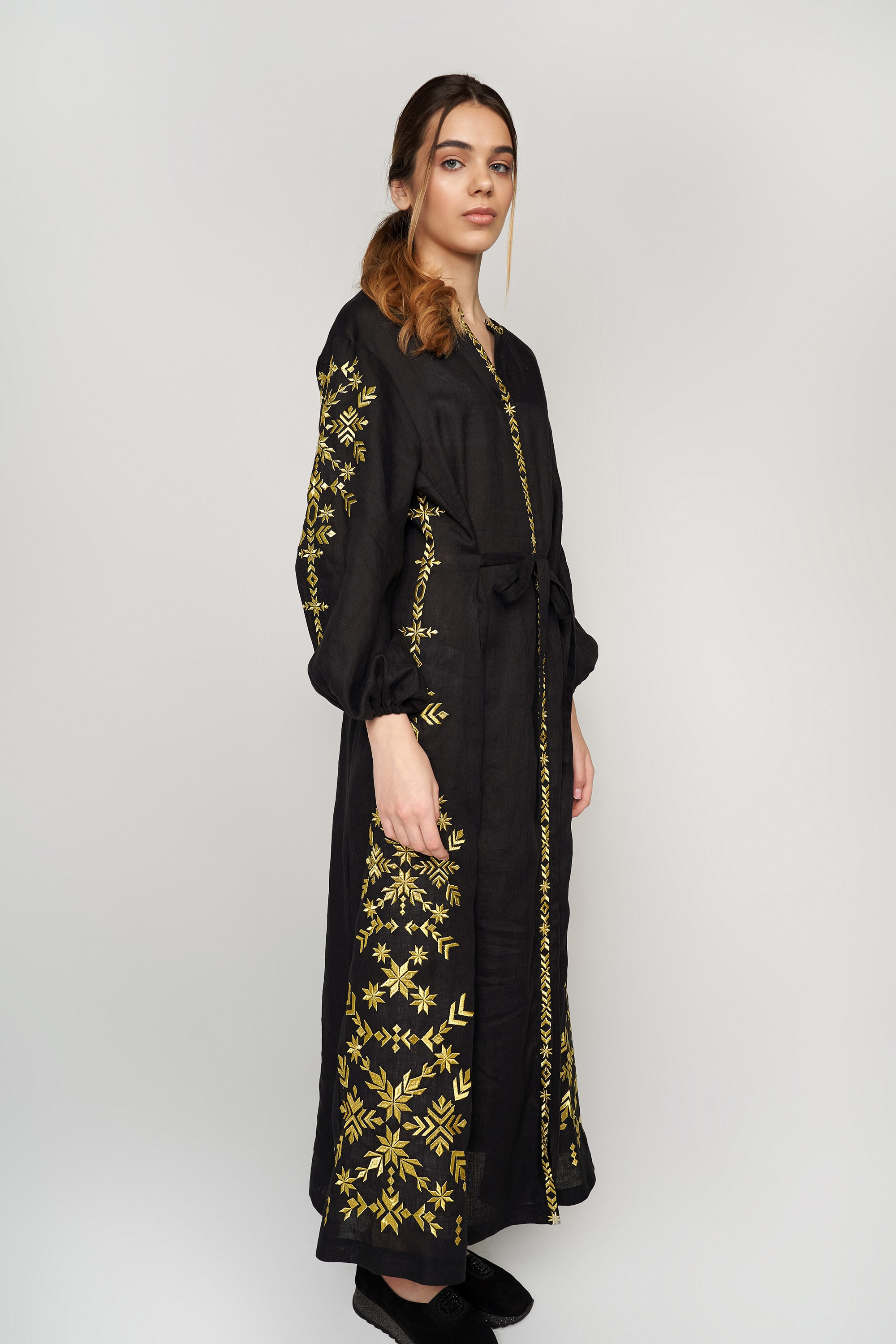 Women's embroidered dress Black 4 with gold embroidery