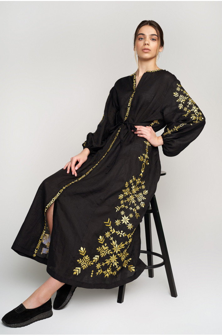 Women's embroidered dress Black 4 with gold embroidery