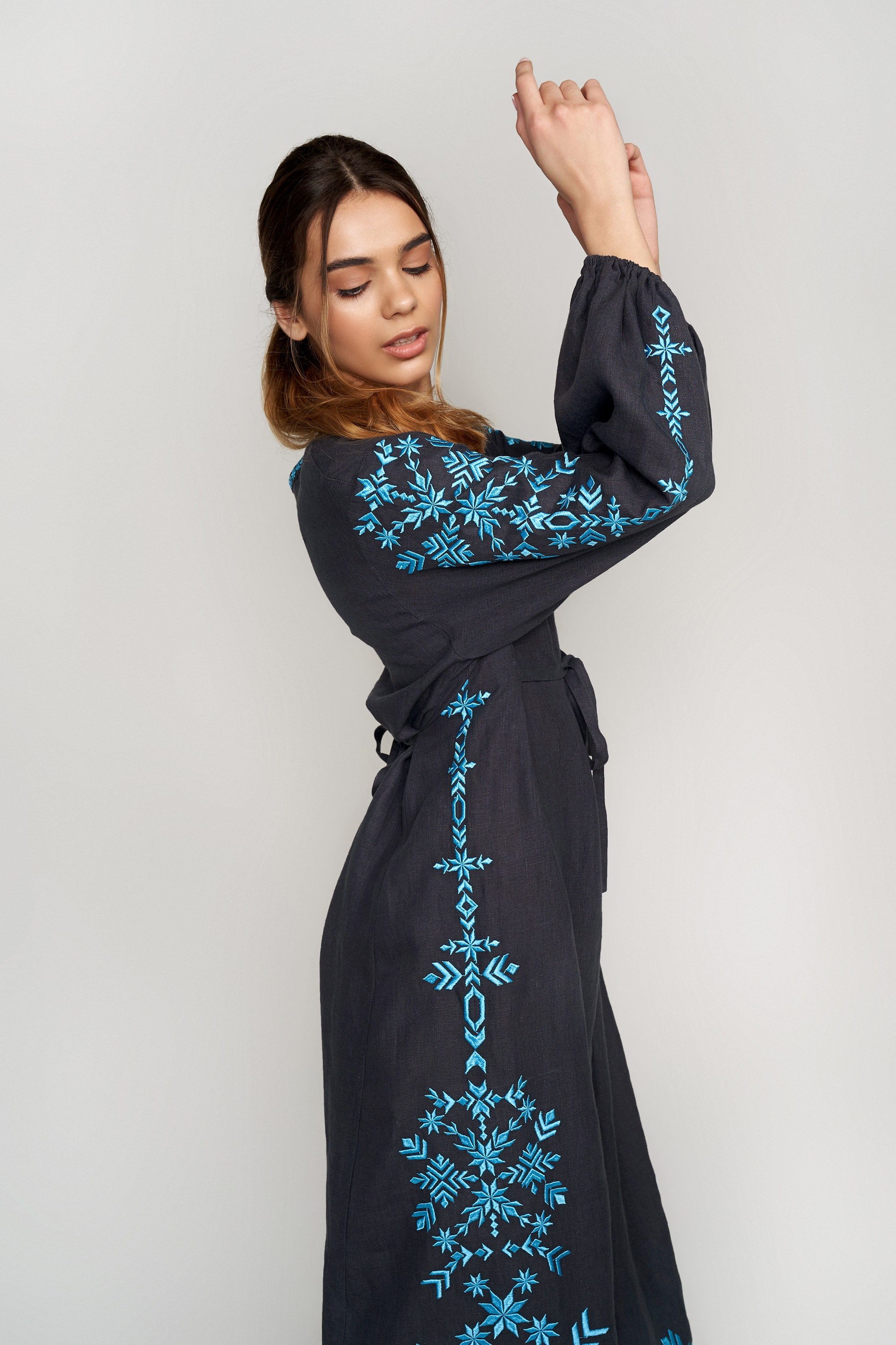 Women's embroidered dress Gray