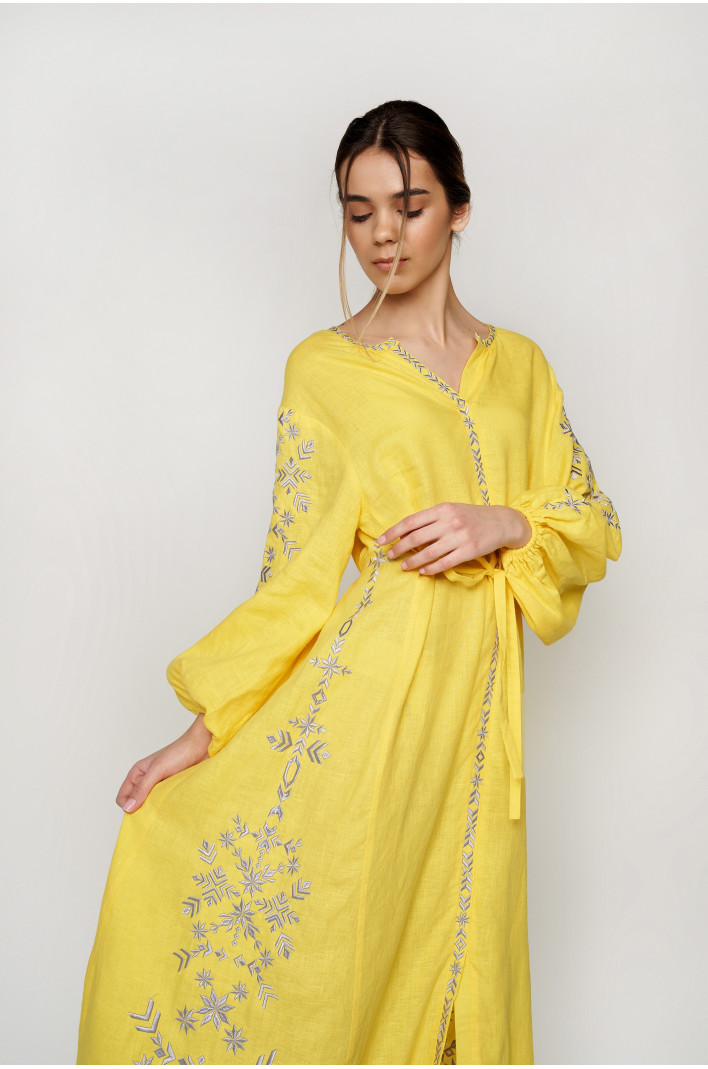 Women's embroidered dress Yellow