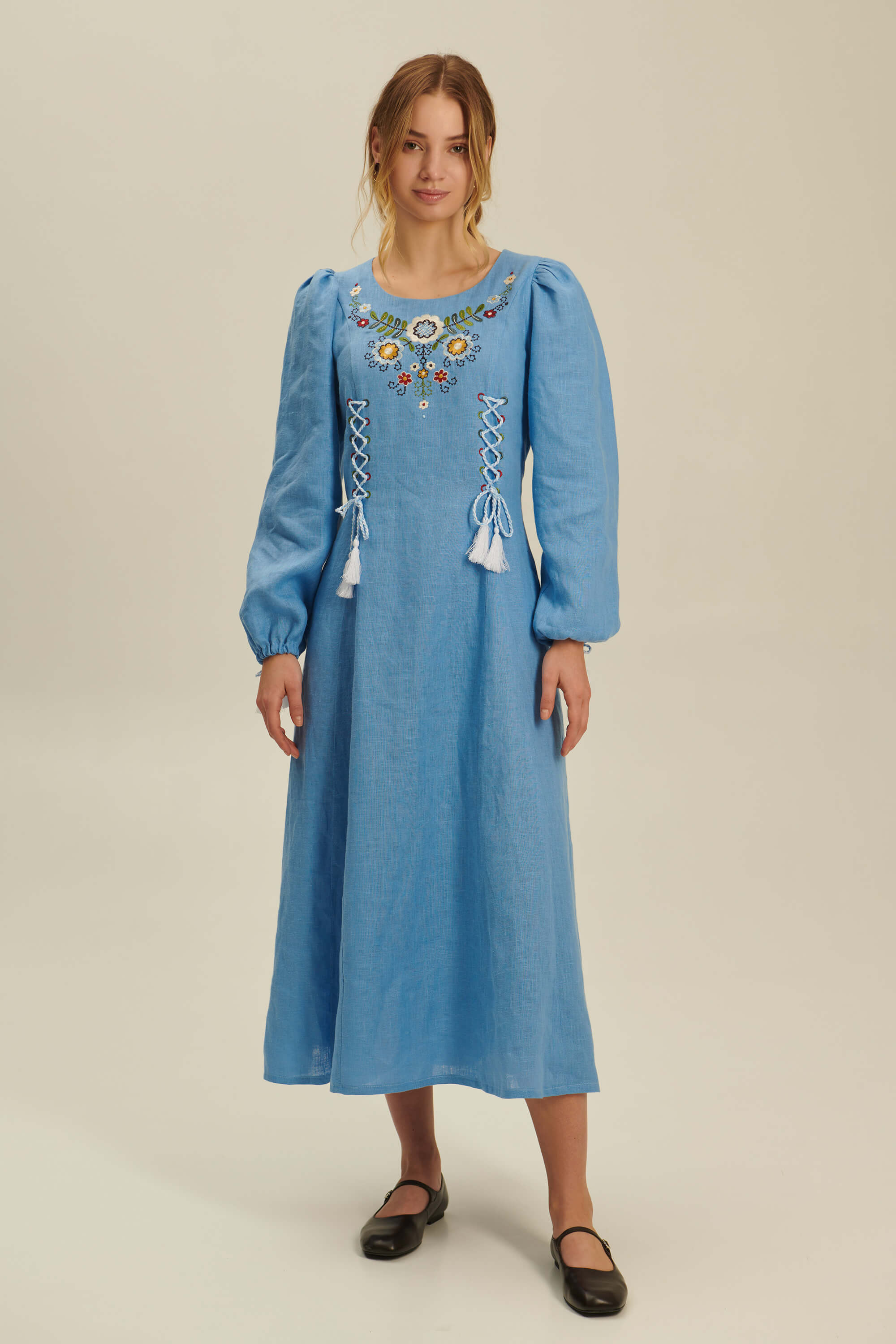 Women's linen embroidered dress Freckle