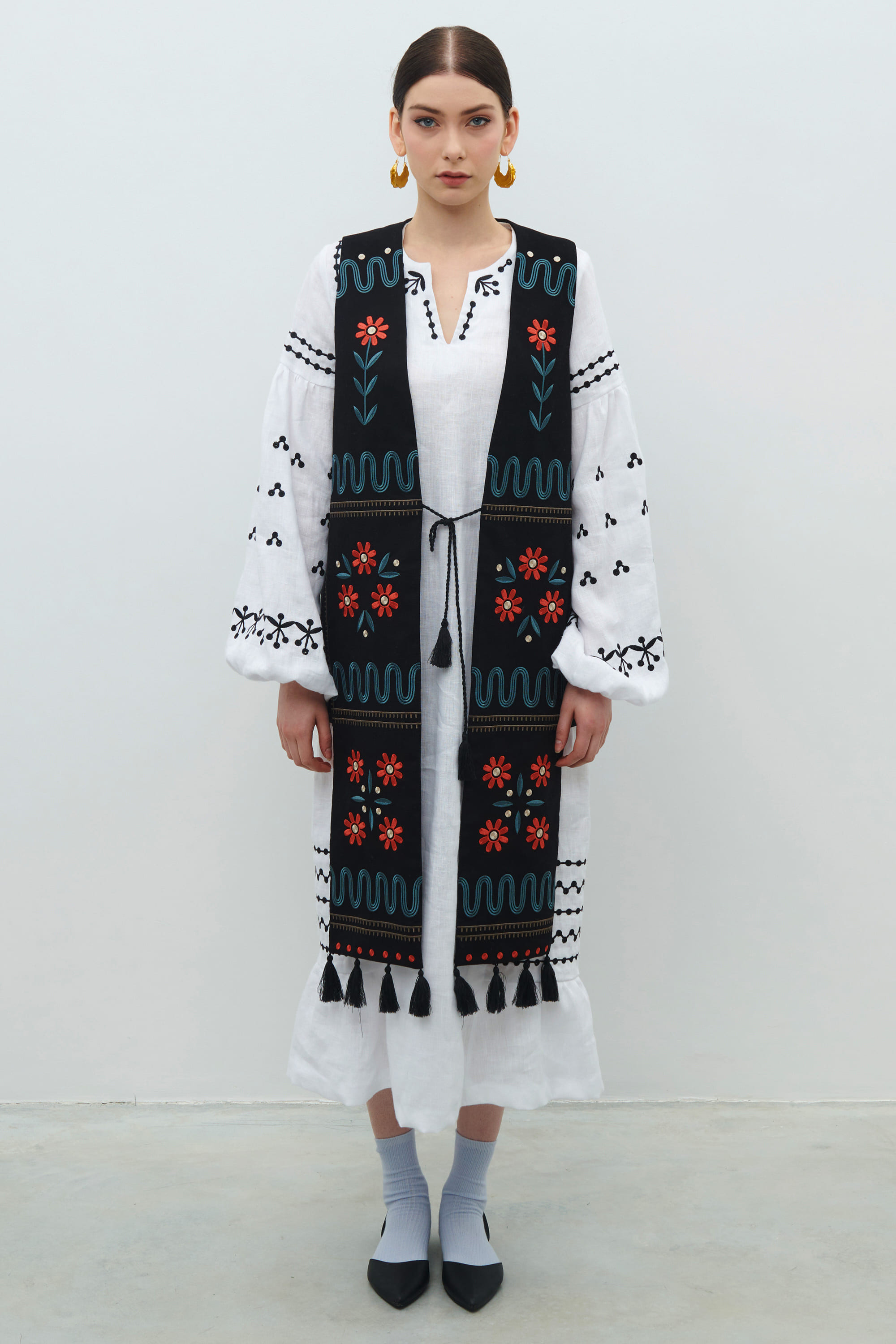 Linen set of dress and vest "Wreath" | S | 42-44