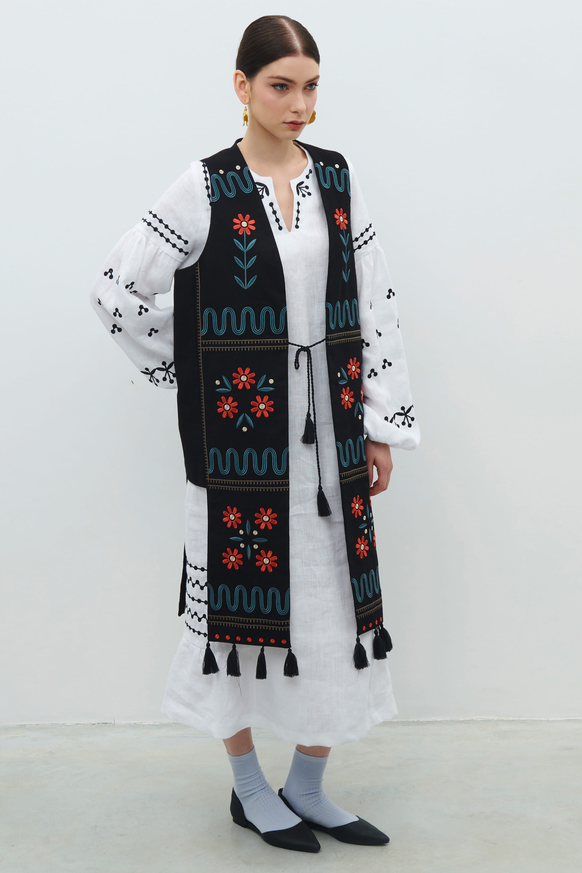 Linen set of dress and vest "Wreath" | S | 42-44