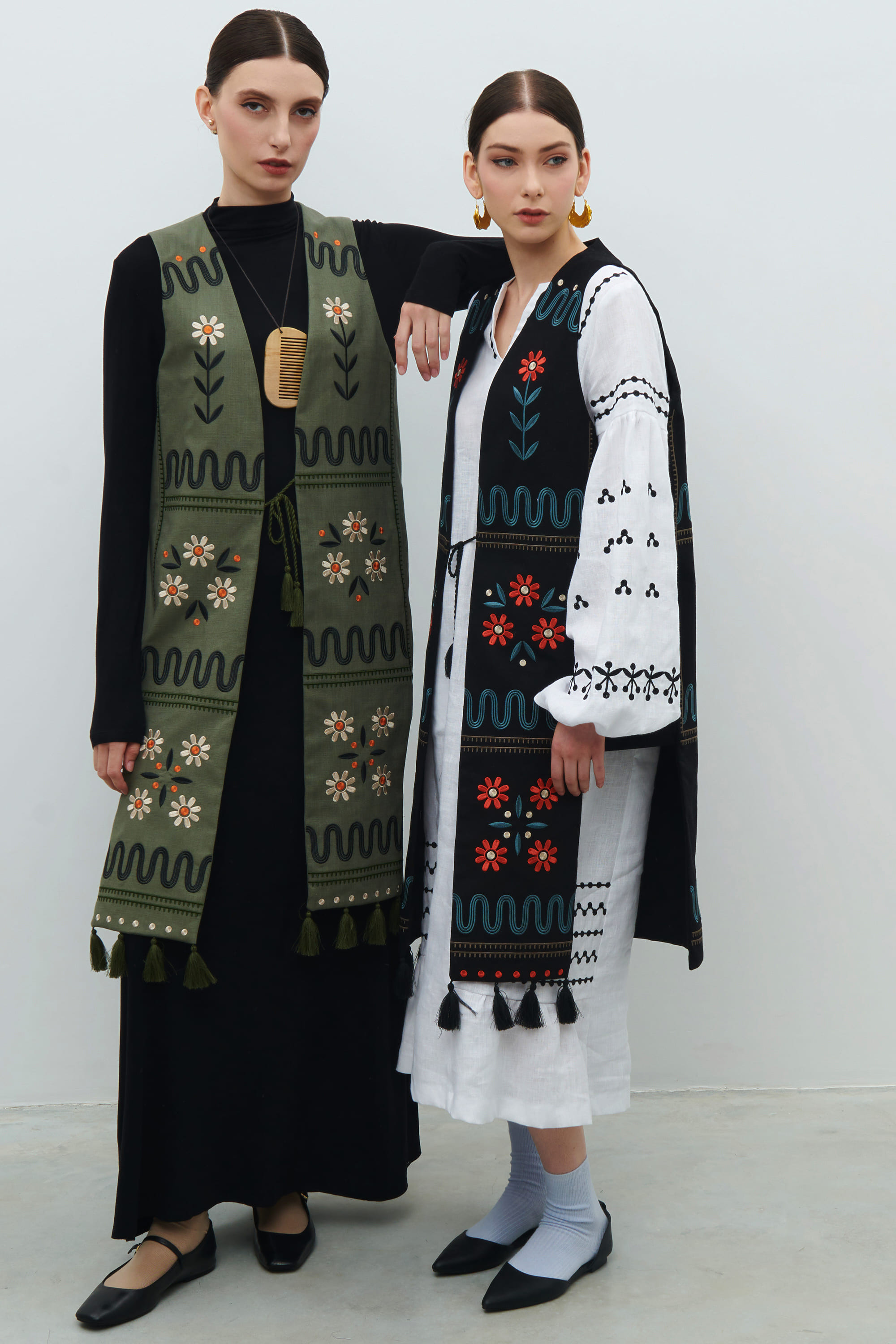 Linen set of dress and vest "Wreath" | S | 42-44