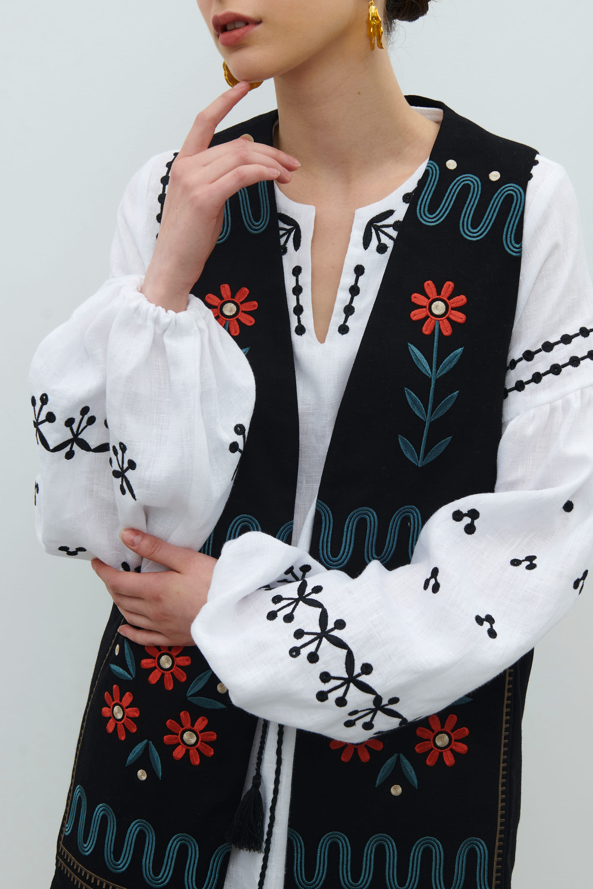 Linen set of dress and vest "Wreath" | S | 42-44