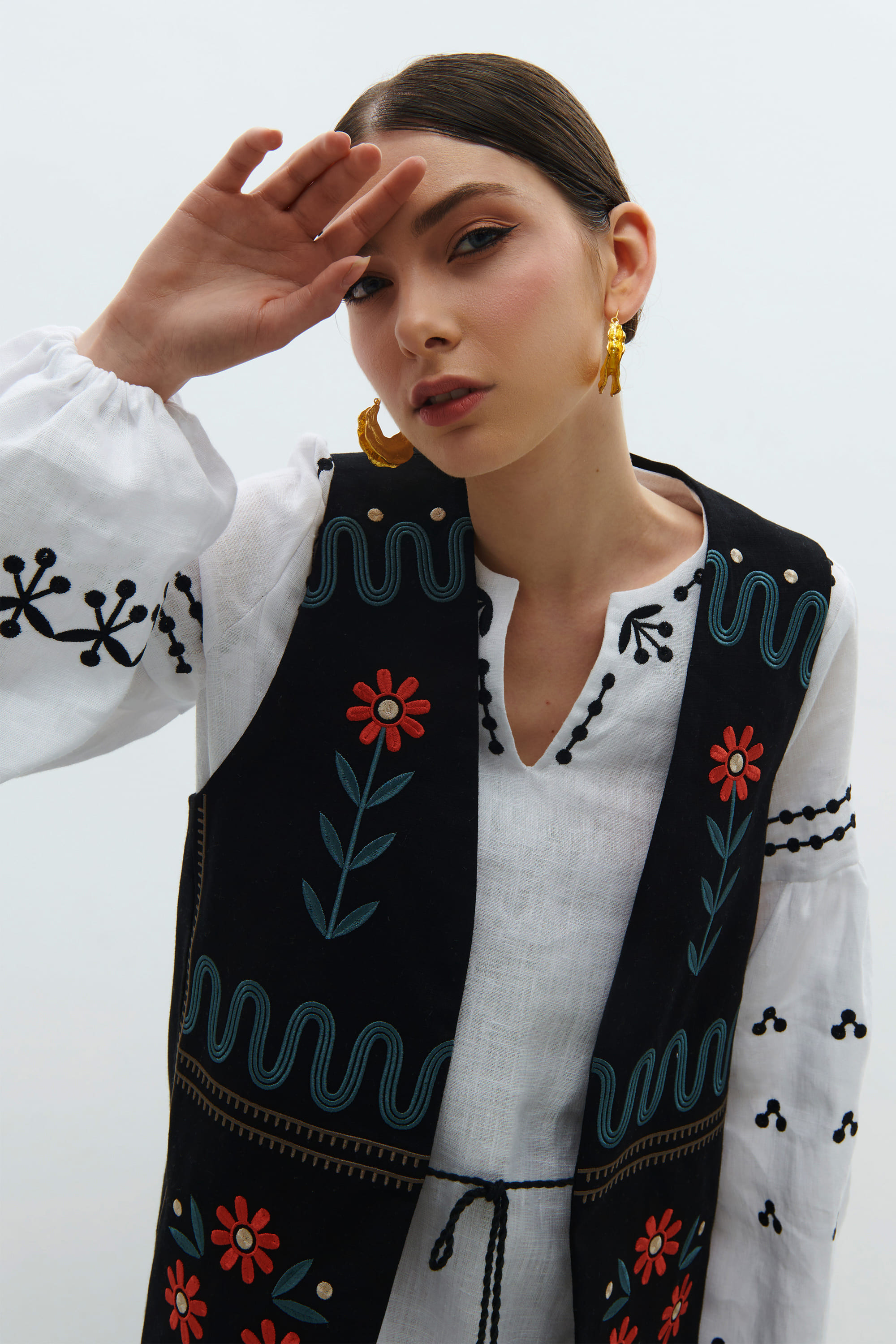 Linen set of dress and vest "Wreath" | S | 42-44