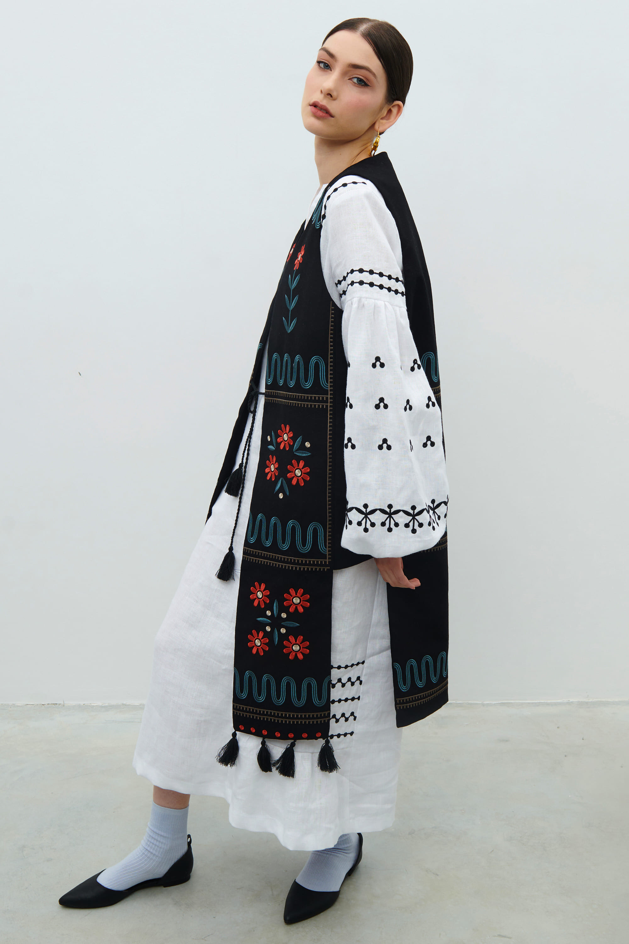 Linen set of dress and vest "Wreath" | S | 42-44
