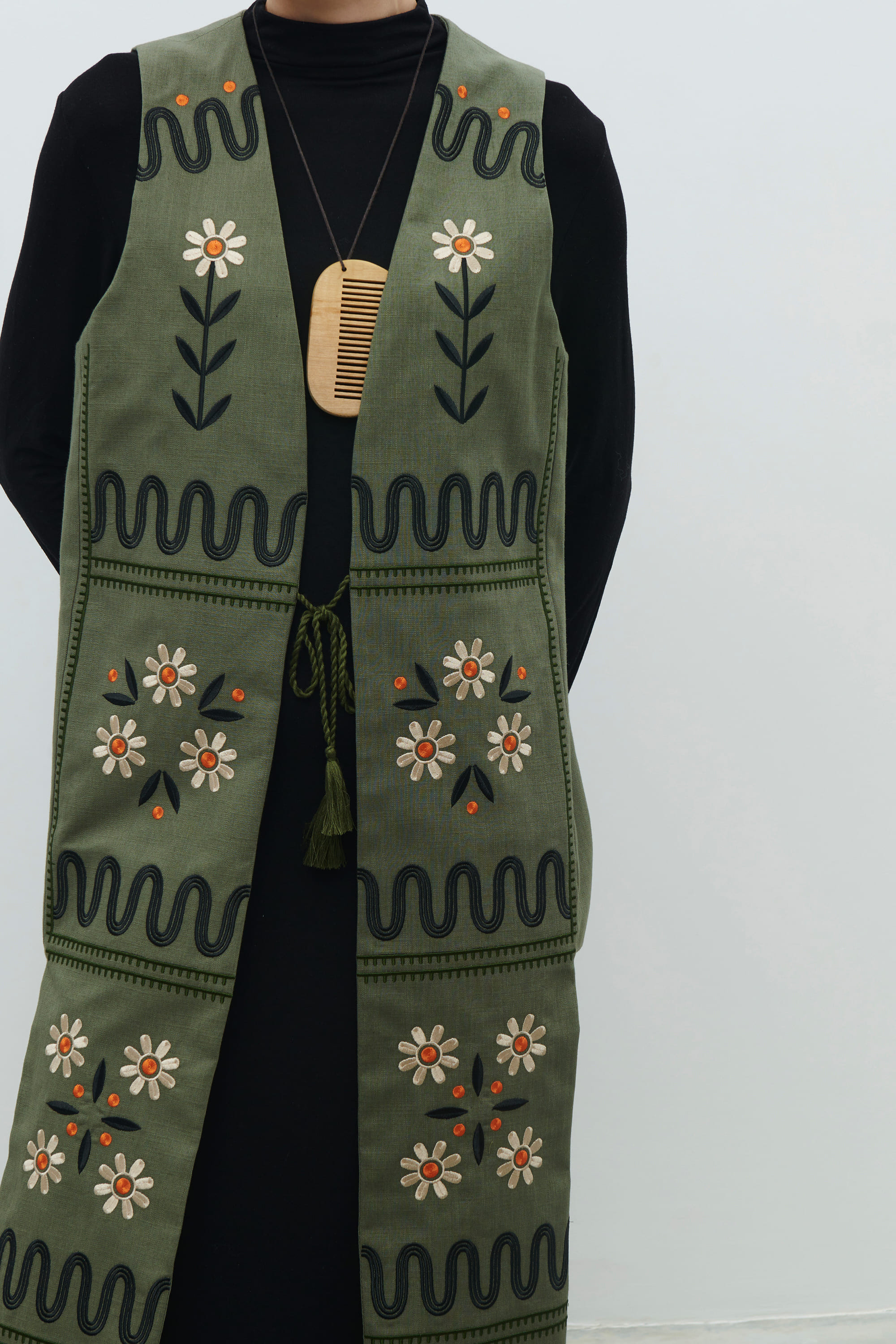 Women's linen waistcoat The crown of Maria Prymachenko's creativity | S | 42-44