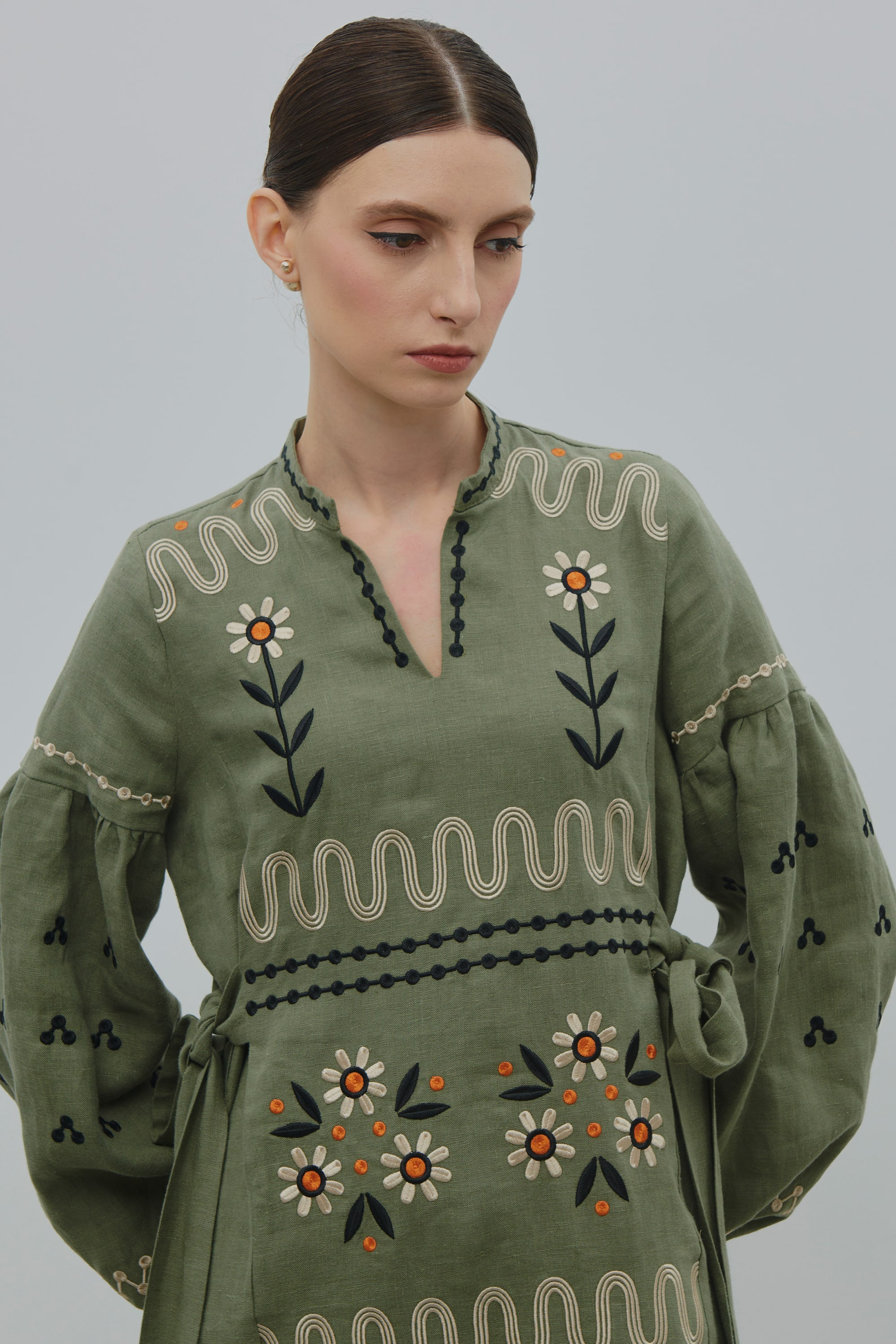 Embroidered linen dress The flowering of Maria Prymachenko's work | S | 42-44