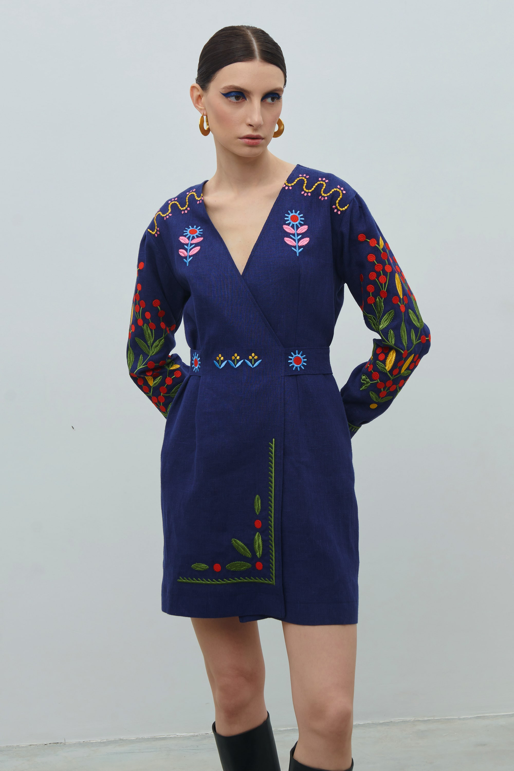 Linen embroidered dress Spring of creativity of Maria Prymachenko | S | 42-44
