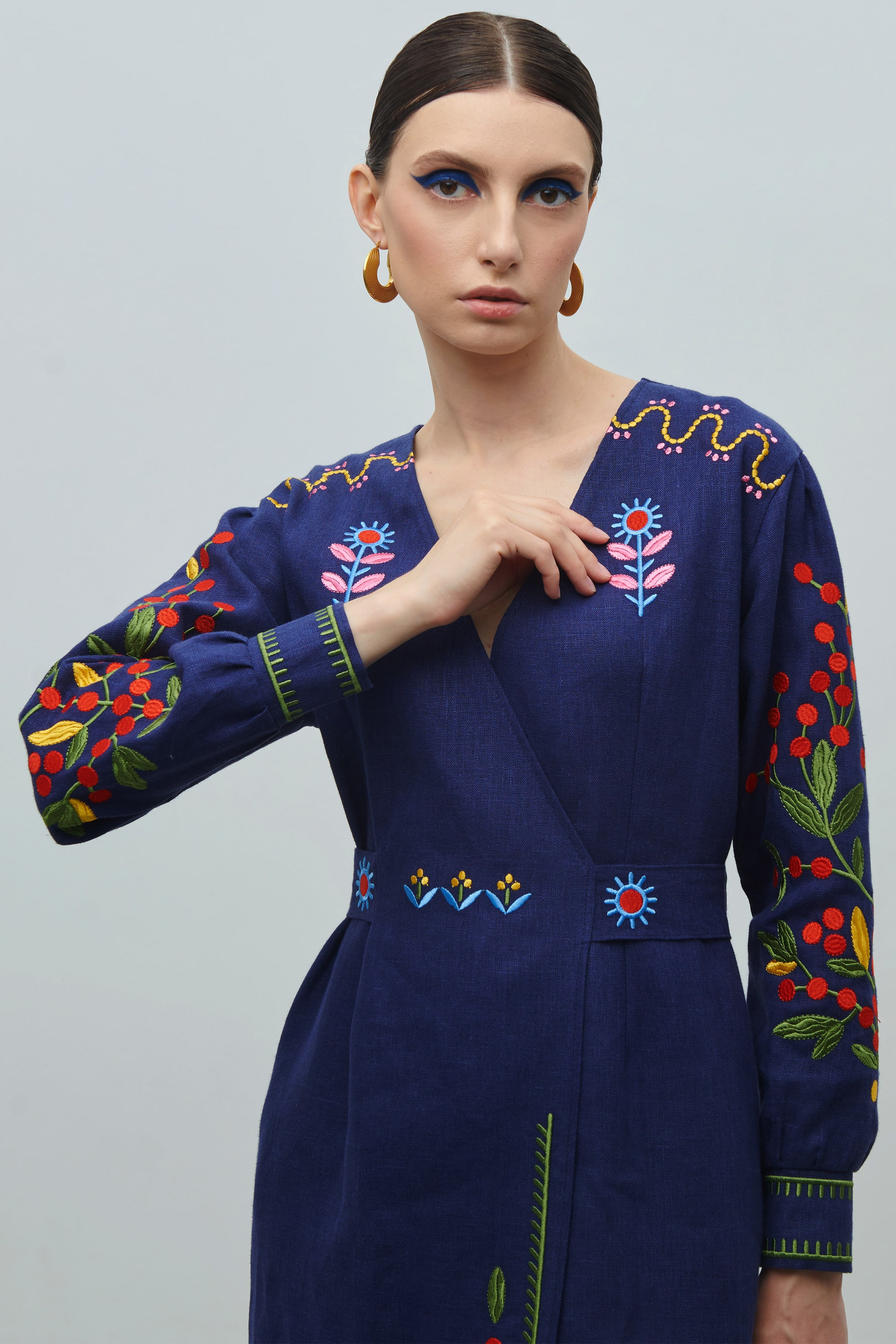 Linen embroidered dress Spring of creativity of Maria Prymachenko | S | 42-44