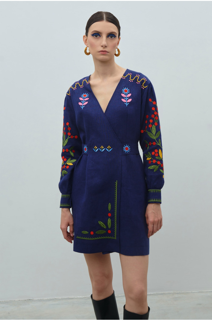 Linen embroidered dress Spring of creativity of Maria Prymachenko | S | 42-44