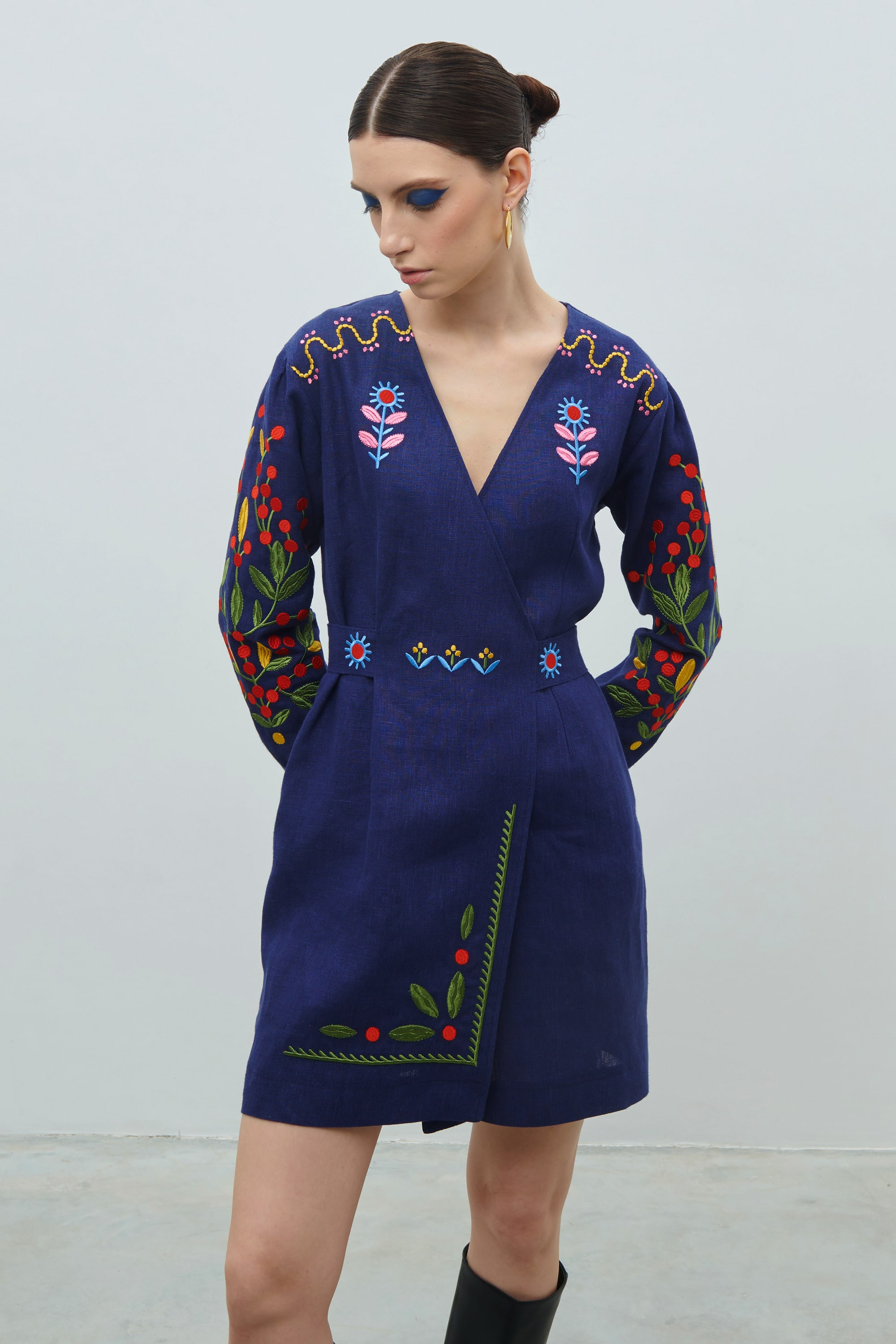 Linen embroidered dress Spring of creativity of Maria Prymachenko | S | 42-44
