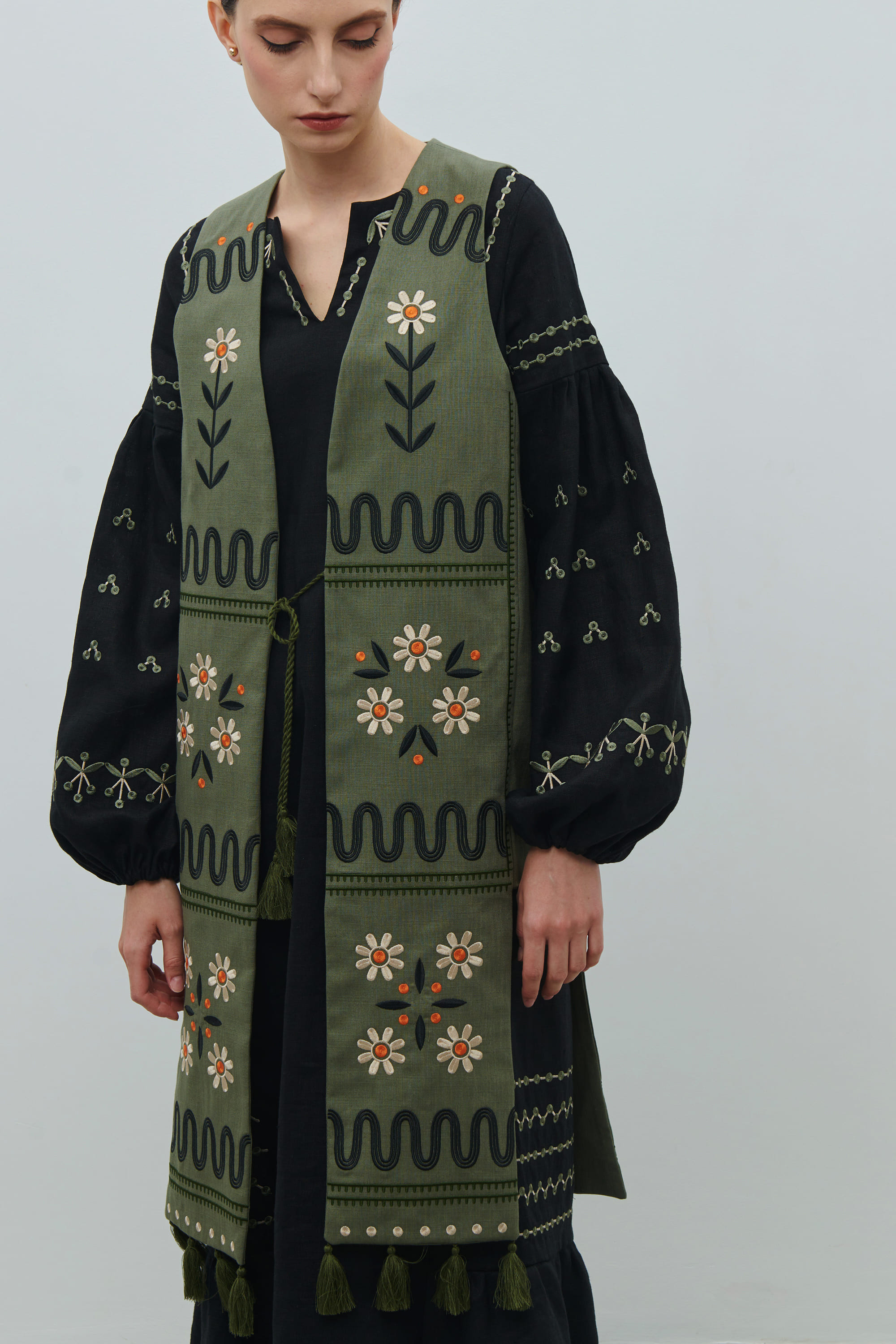 Women's linen waistcoat The crown of Maria Prymachenko's creativity | S | 42-44